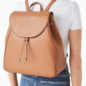 Kate Spade Pebbled Leather Leila Large Flap Backpack Bag Warm Gingerbread